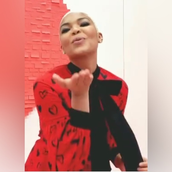 New York & Company Bow-Tie Neck, Hi-Lo Hearts Dress XXL Black/Red - Picture 2 of 13